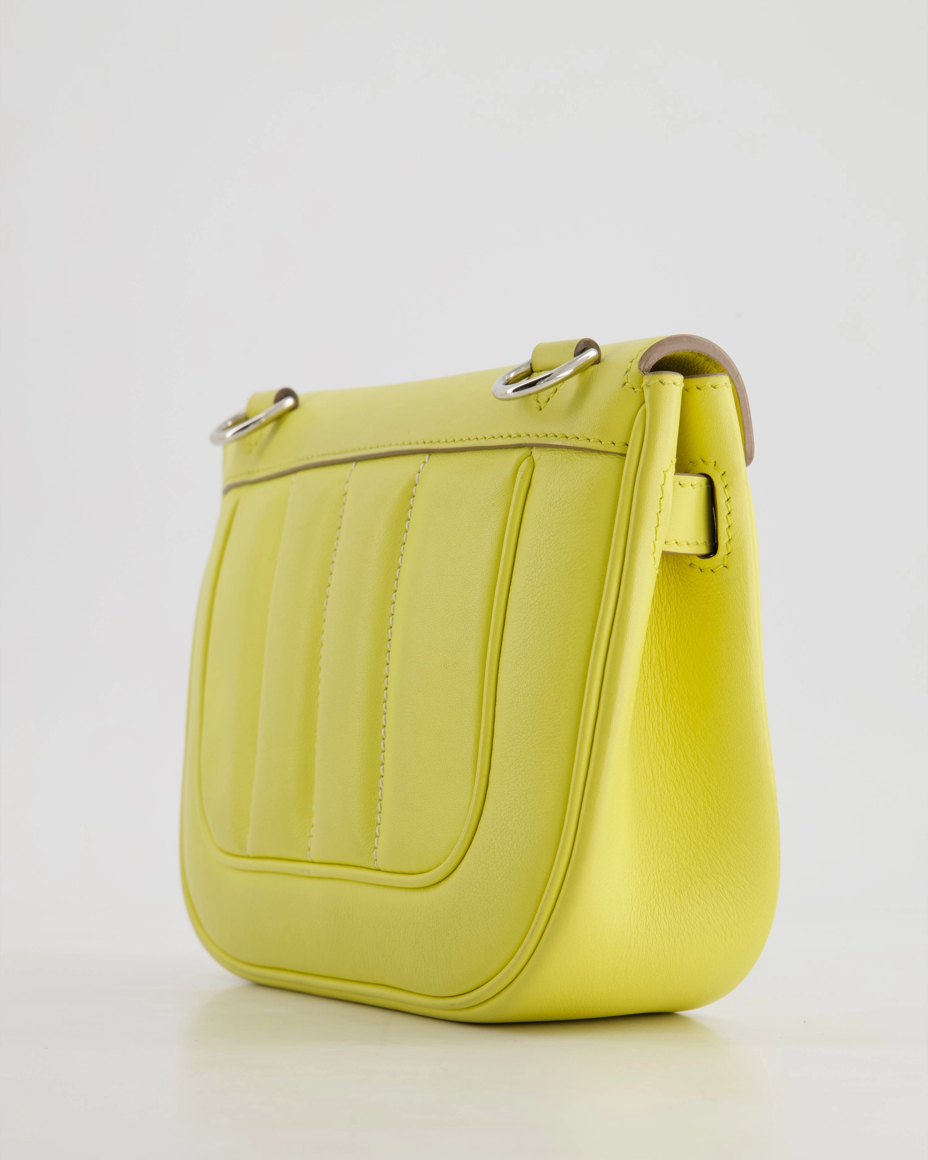Herms Berline Mini Crossbody Bag in Soufre Swift Leather with Palladium Hardware