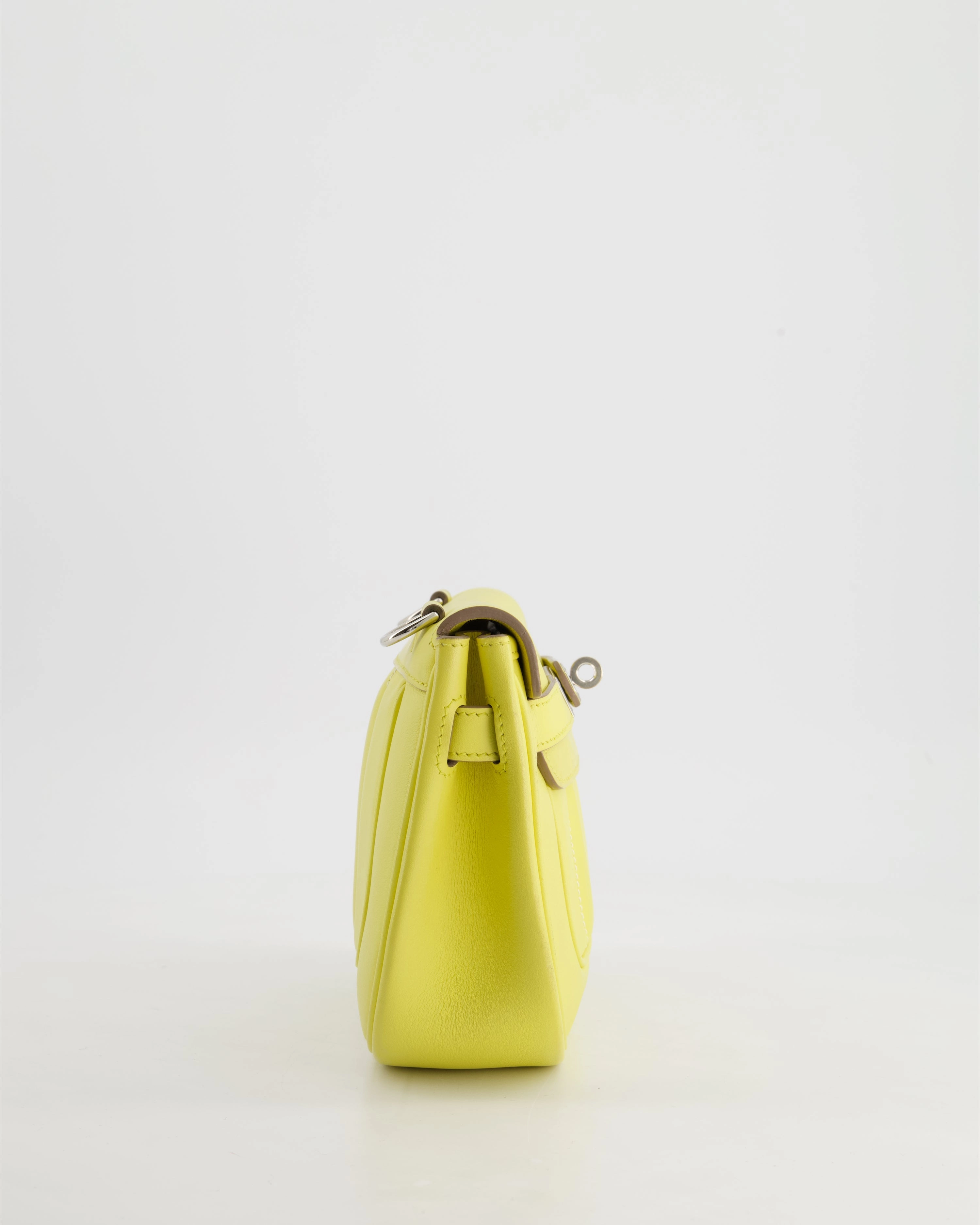 Herms Berline Mini Crossbody Bag in Soufre Swift Leather with Palladium Hardware