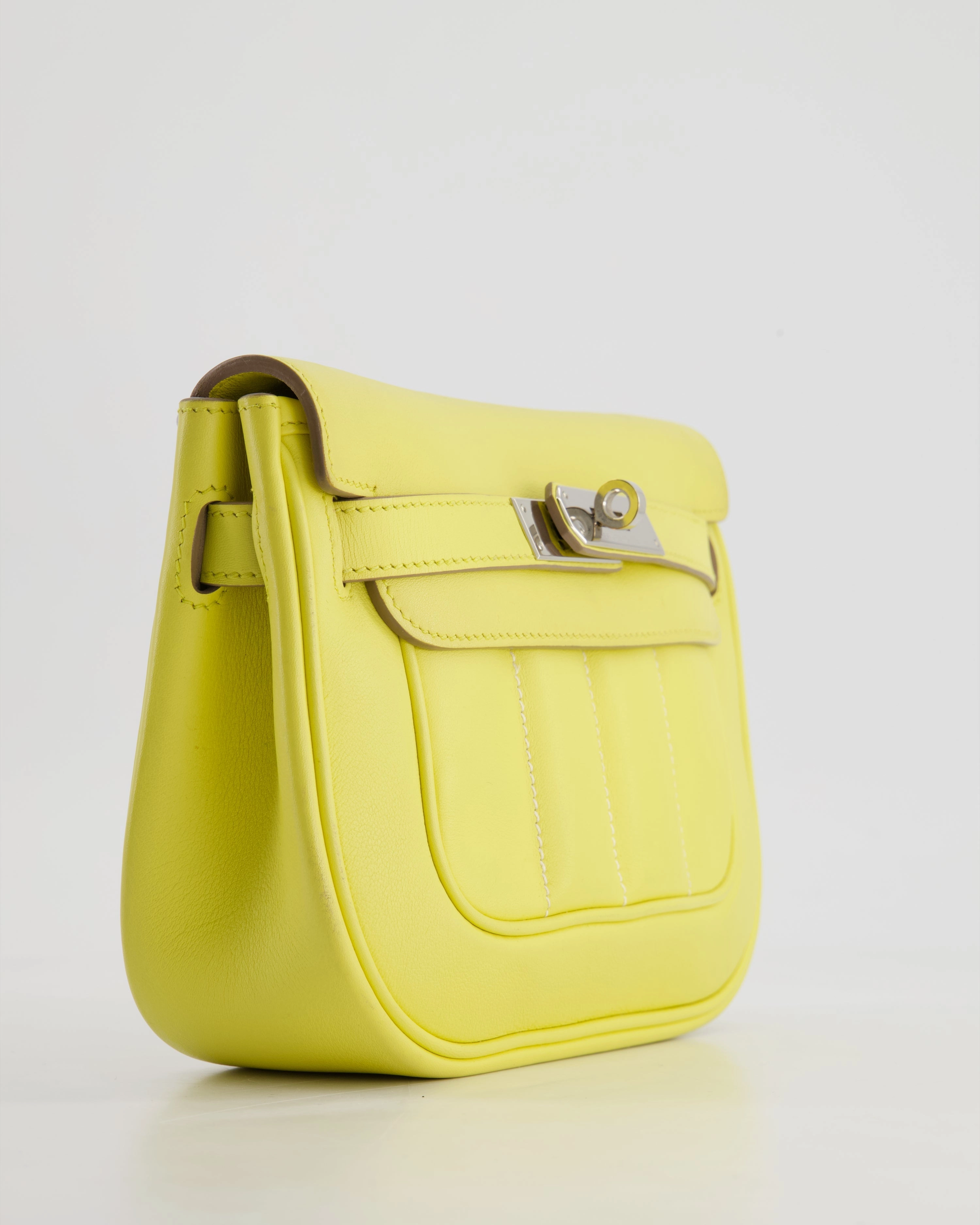Herms Berline Mini Crossbody Bag in Soufre Swift Leather with Palladium Hardware