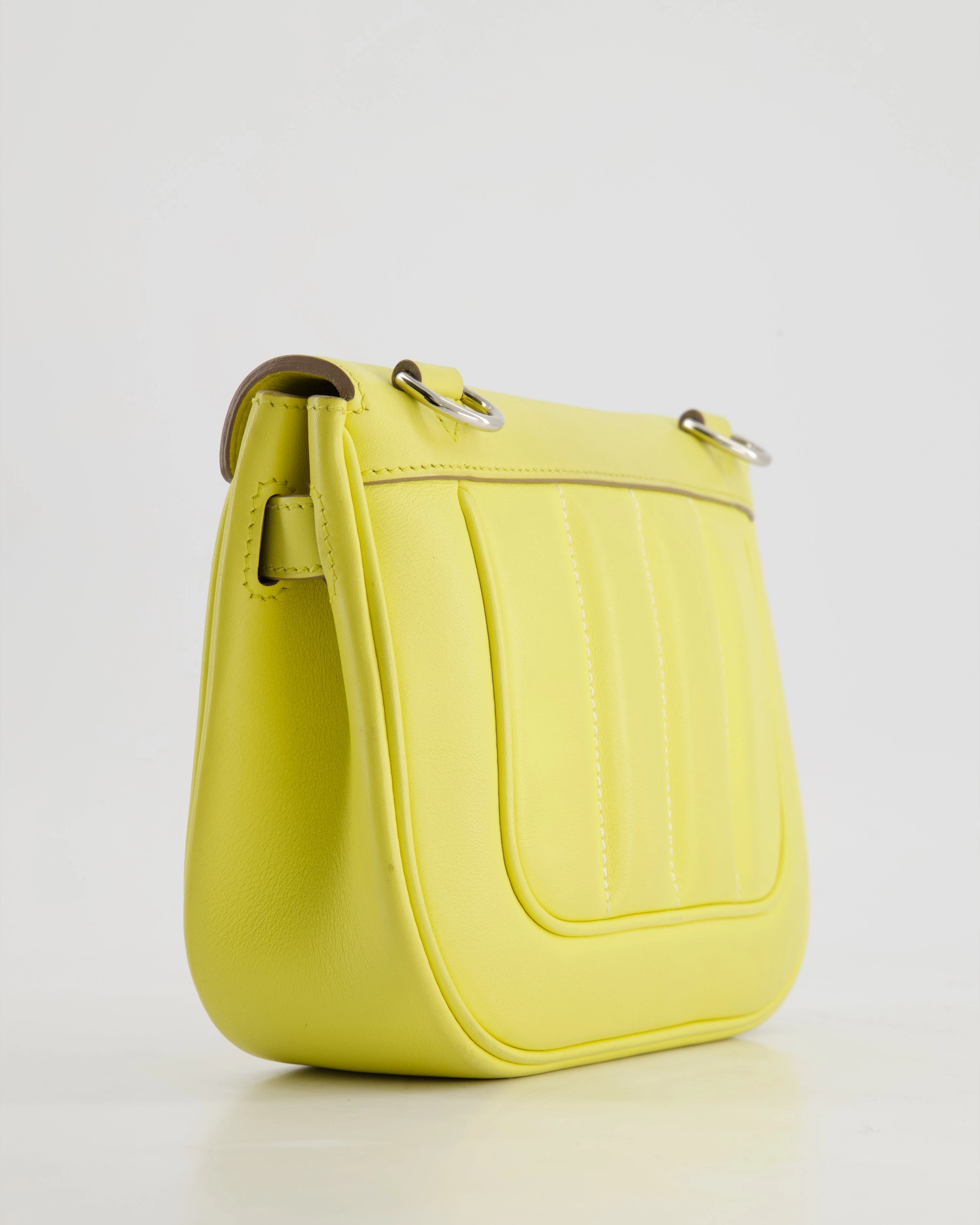 Herms Berline Mini Crossbody Bag in Soufre Swift Leather with Palladium Hardware