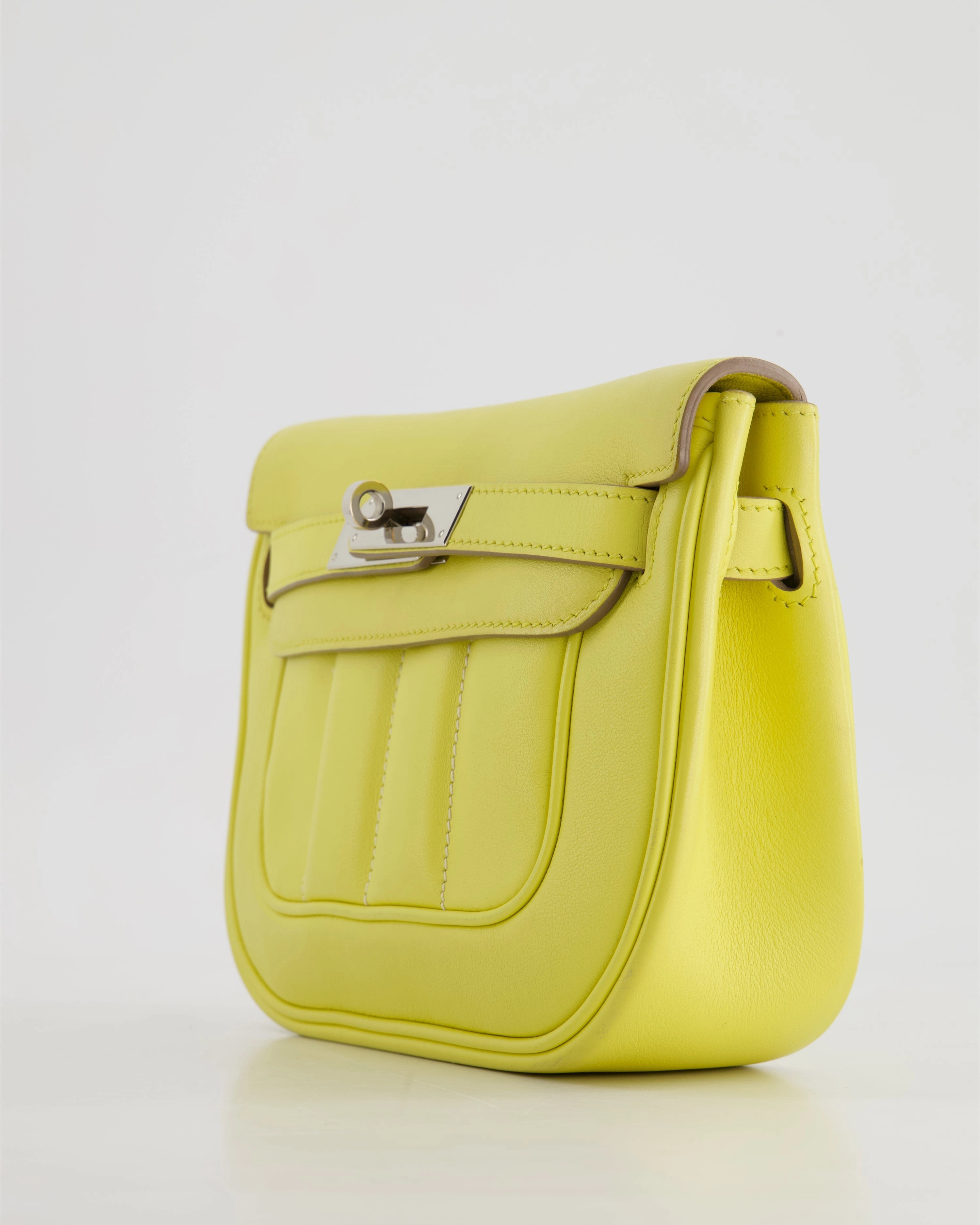 Herms Berline Mini Crossbody Bag in Soufre Swift Leather with Palladium Hardware