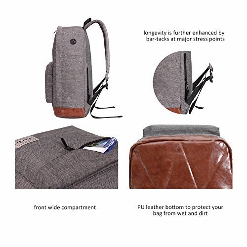 HEXIN Grey Water Repellent Canvas Collapsible Rucksack 15 inch Computer Bag Pack