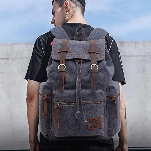 High Capacity Canvas Vintage Backpack - for School Hiking Travel 12-17" Laptop