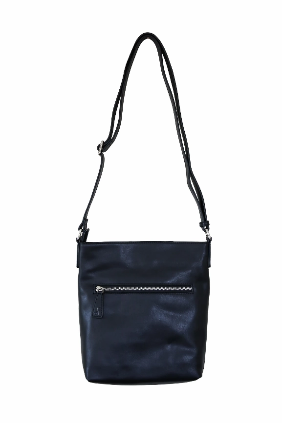HOOPLA LEATHER CROSSBODY SLOUCH BAG BLACK