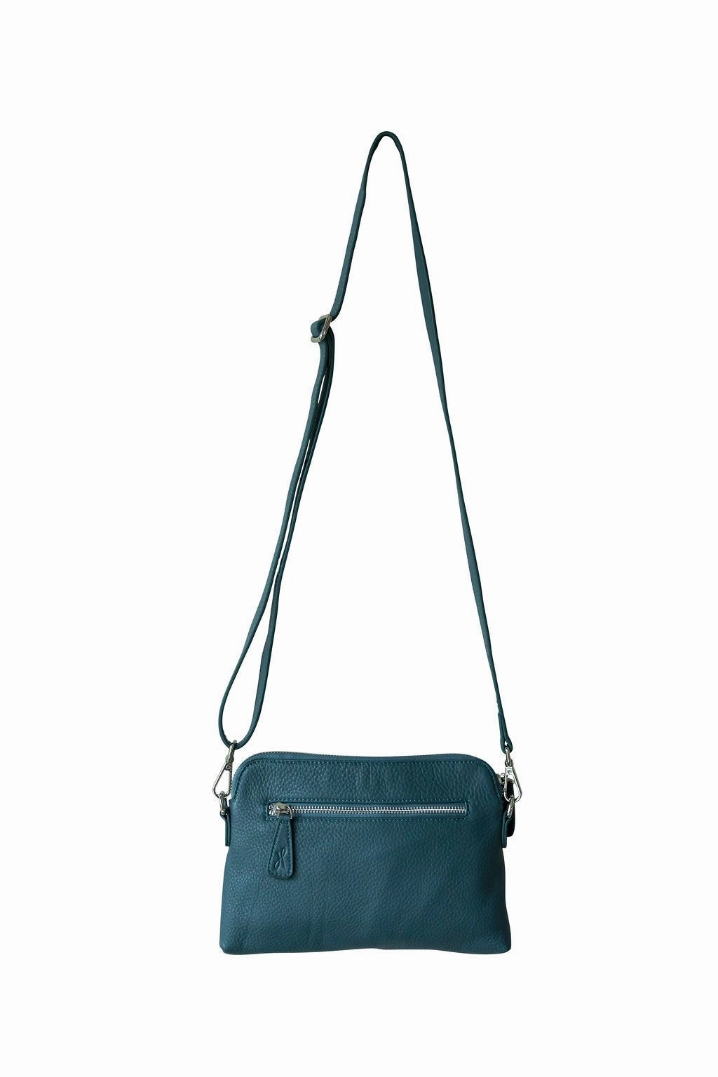 HOOPLA LEATHER MINI CROSSBODY SLOUCH/CLUTCH TEAL BLUE