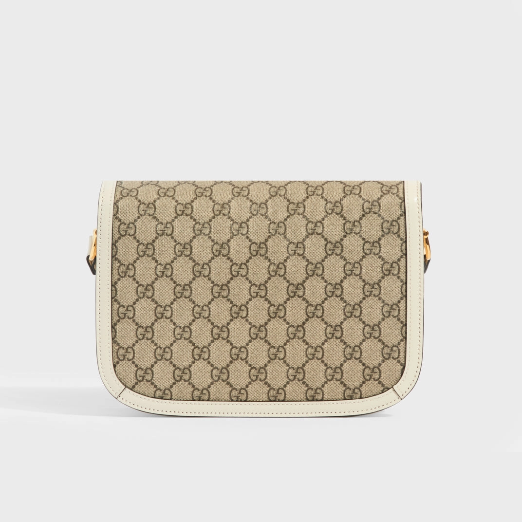 Horsebit 1955 GG Supreme Shoulder Bag with White Leather Trim