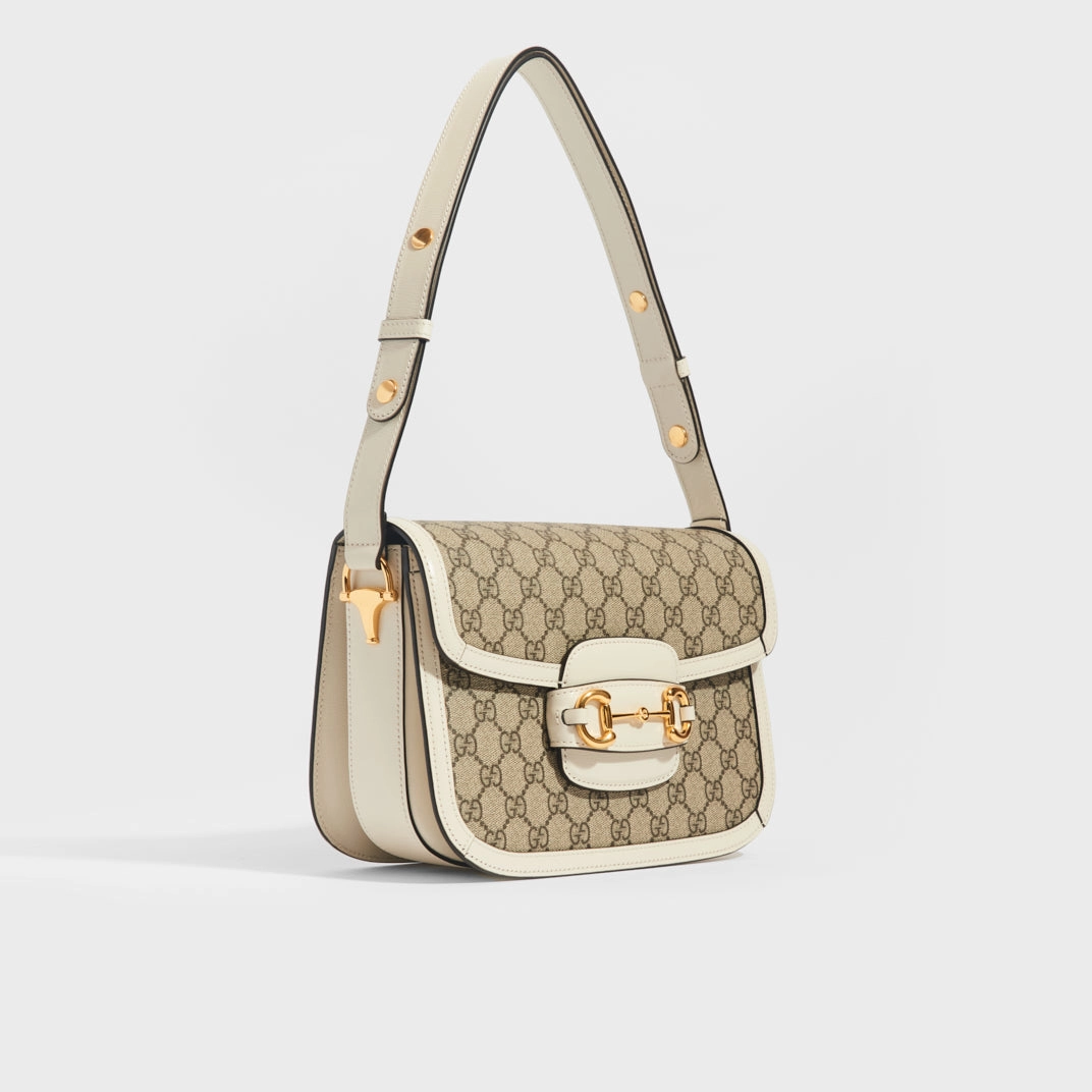 Horsebit 1955 GG Supreme Shoulder Bag with White Leather Trim
