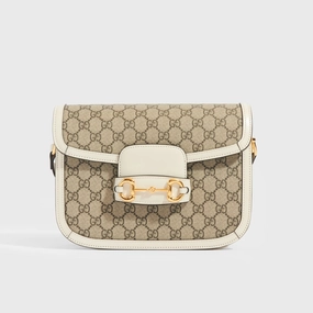 Horsebit 1955 GG Supreme Shoulder Bag with White Leather Trim