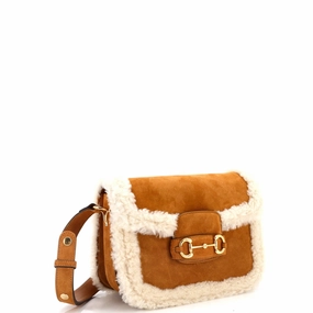 Horsebit 1955 Shoulder Bag Suede with Shearling Small
