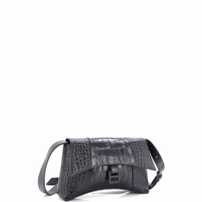 Hourglass Sling Shoulder Bag Crocodile Embossed Leather Small