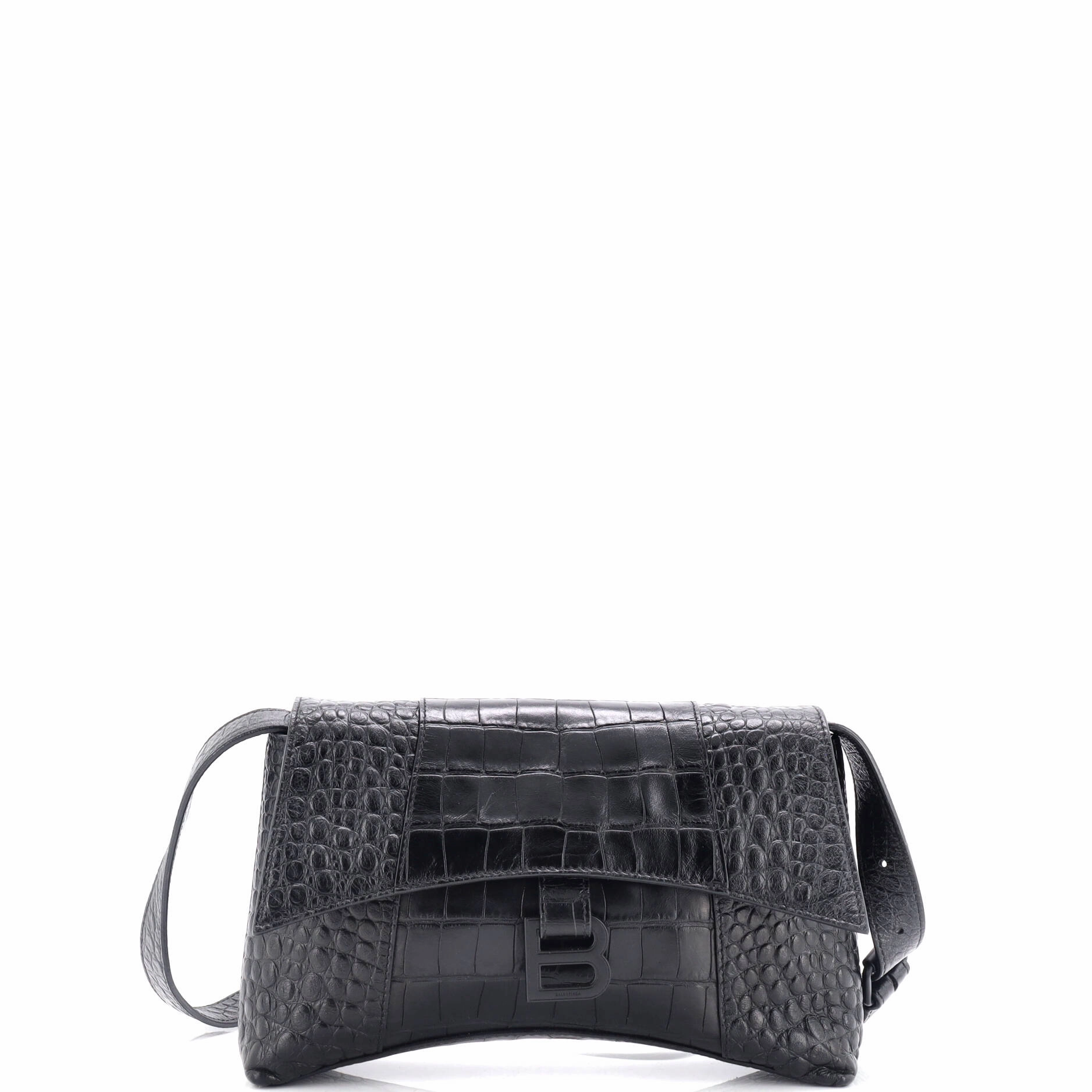 Hourglass Sling Shoulder Bag Crocodile Embossed Leather Small