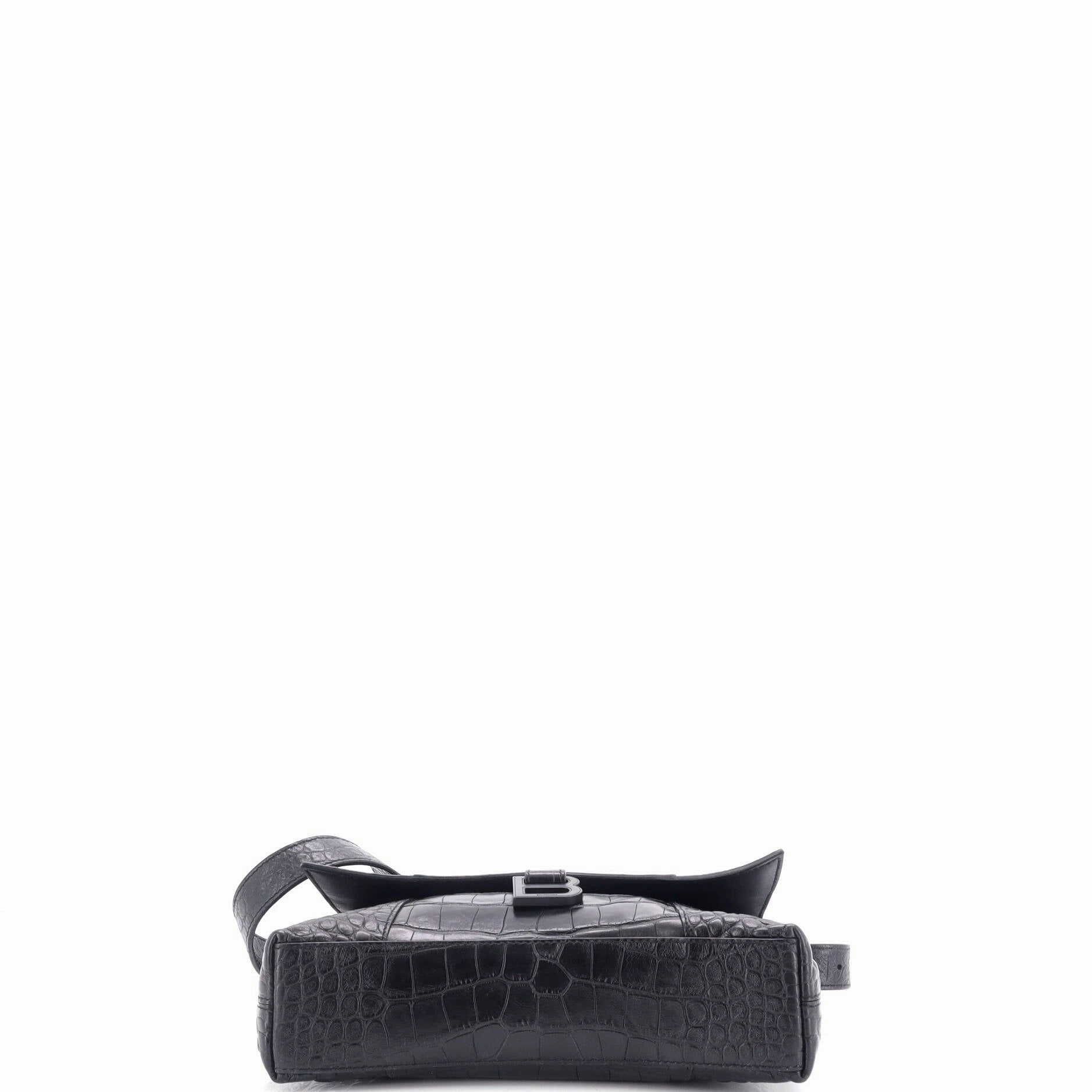 Hourglass Sling Shoulder Bag Crocodile Embossed Leather Small