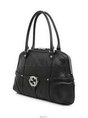 Interlocking perforated GG black shoulder bag 114887
