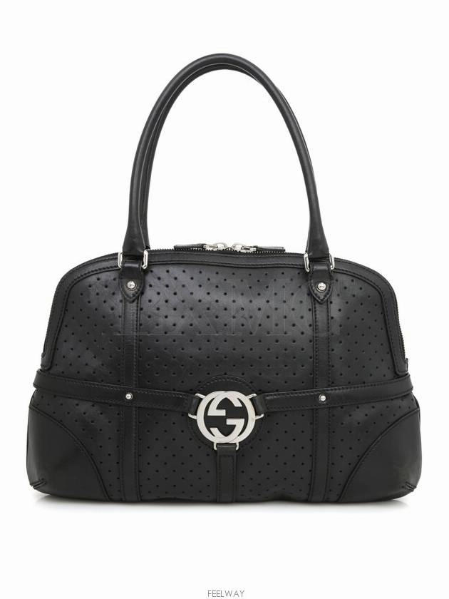 Interlocking perforated GG black shoulder bag 114887