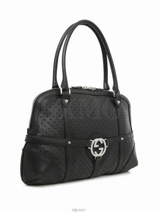 Interlocking perforated GG black shoulder bag 114887