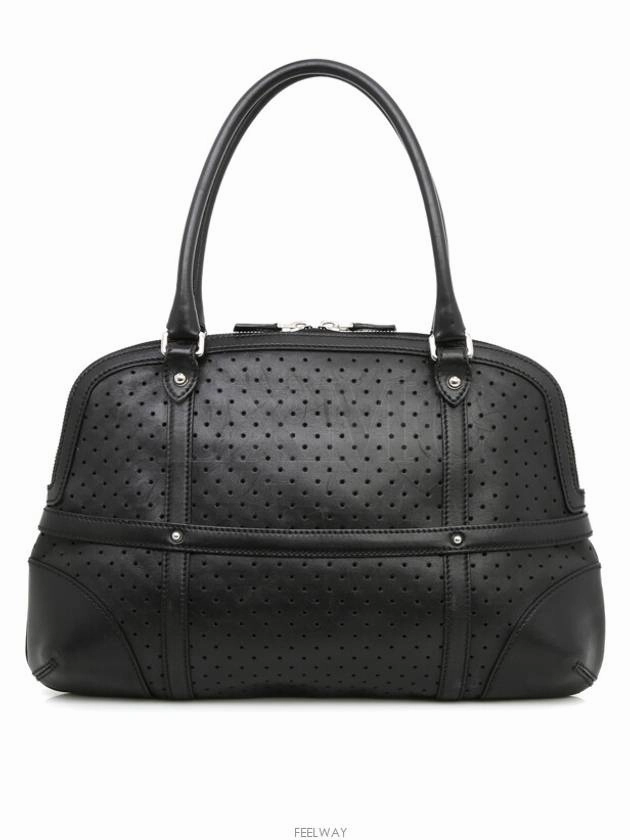 Interlocking perforated GG black shoulder bag 114887