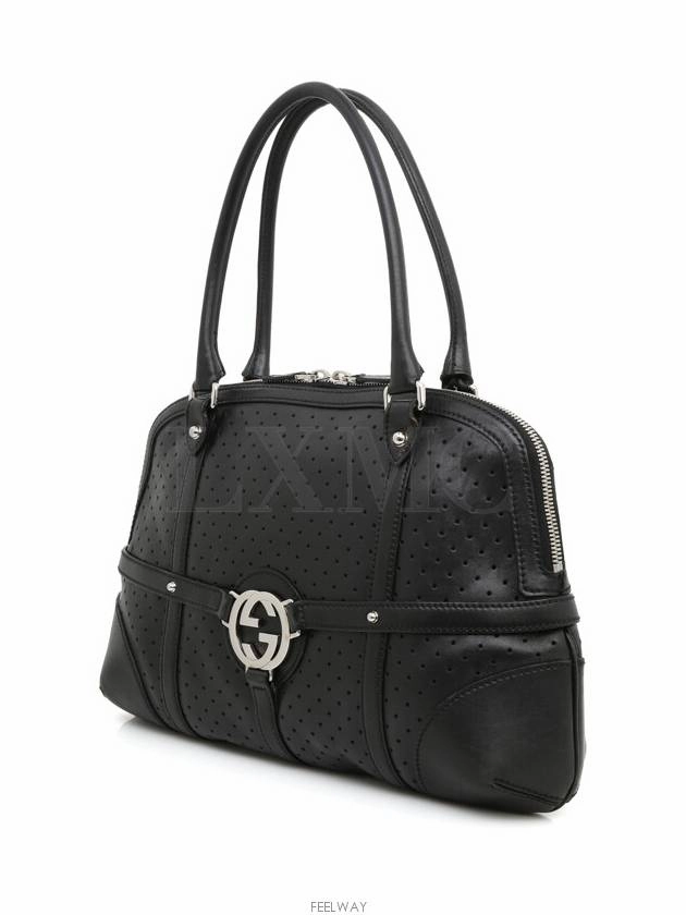 Interlocking perforated GG black shoulder bag 114887