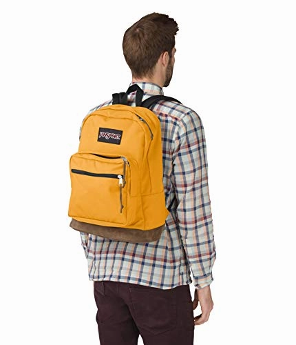 JanSport Right Pack Backpack - School, Travel, Work, or Laptop Bookbag with Leather Bottom, English Mustard