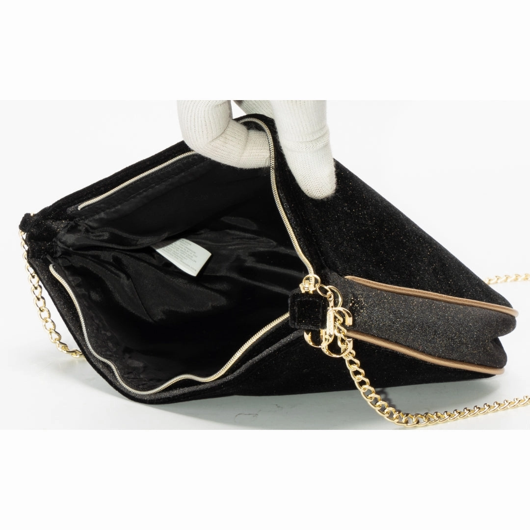 Jimmy Choo Black & Gold Glitter Velvet Crossbody Bag