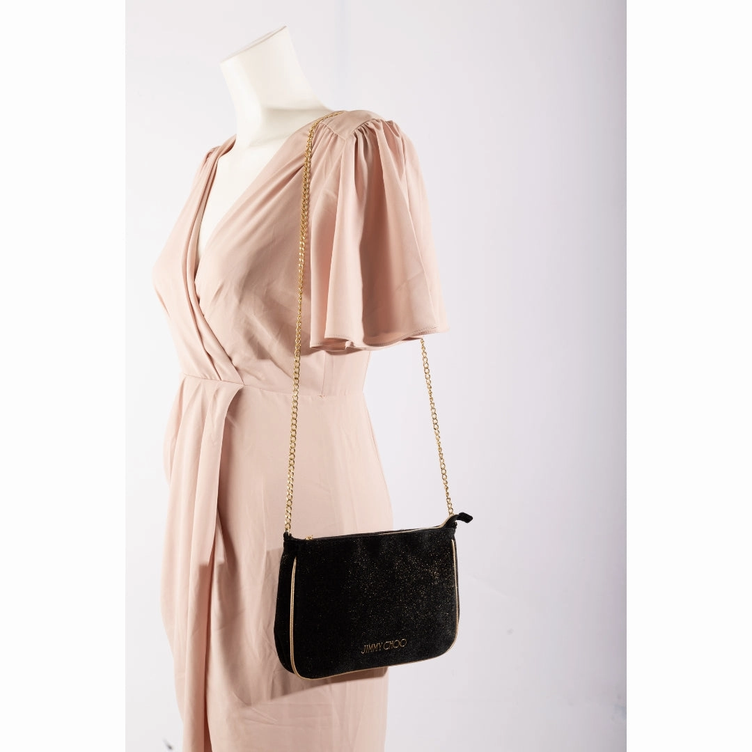 Jimmy Choo Black & Gold Glitter Velvet Crossbody Bag