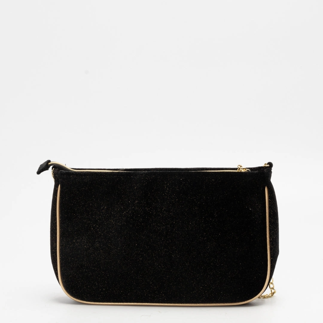 Jimmy Choo Black & Gold Glitter Velvet Crossbody Bag