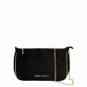 Jimmy Choo Black & Gold Glitter Velvet Crossbody Bag