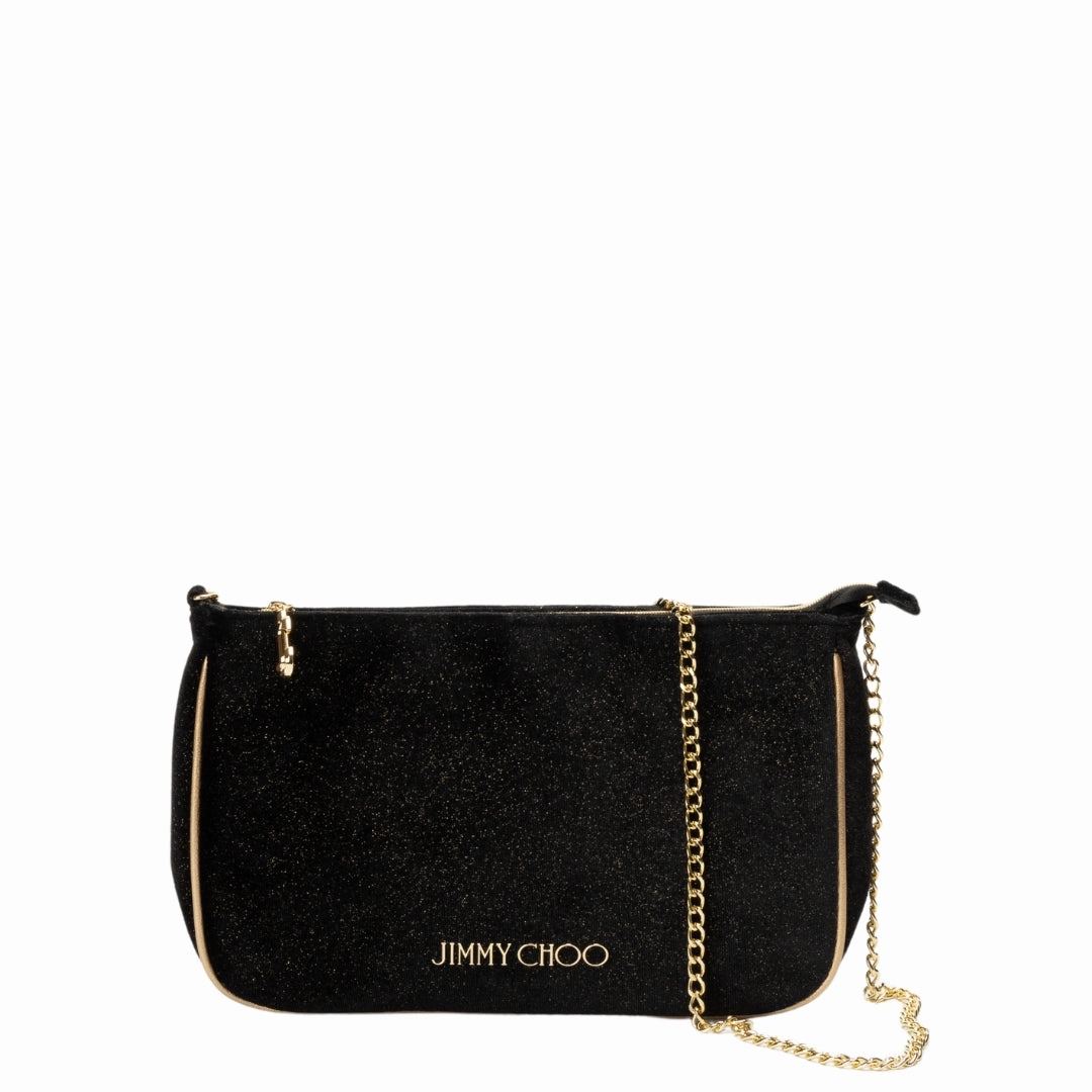 Jimmy Choo Black & Gold Glitter Velvet Crossbody Bag