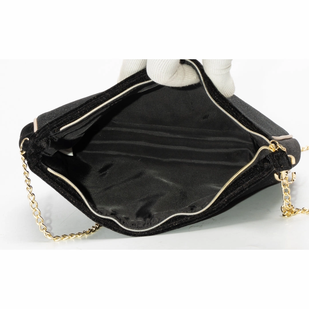 Jimmy Choo Black & Gold Glitter Velvet Crossbody Bag