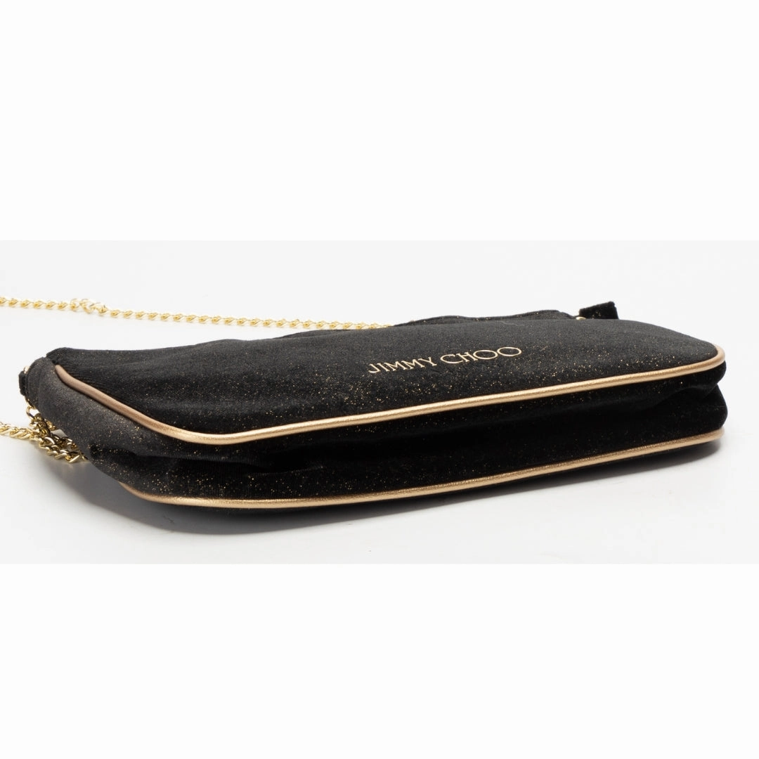 Jimmy Choo Black & Gold Glitter Velvet Crossbody Bag