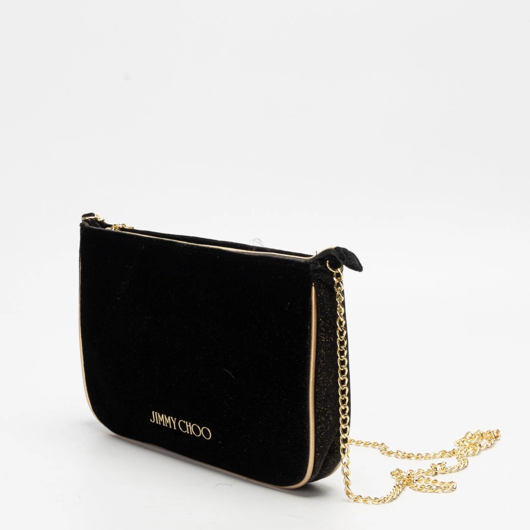Jimmy Choo Black & Gold Glitter Velvet Crossbody Bag