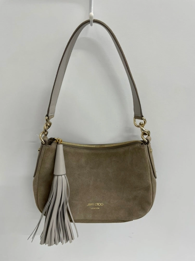 JIMMY CHOO Suede Shoulder Bag Beige