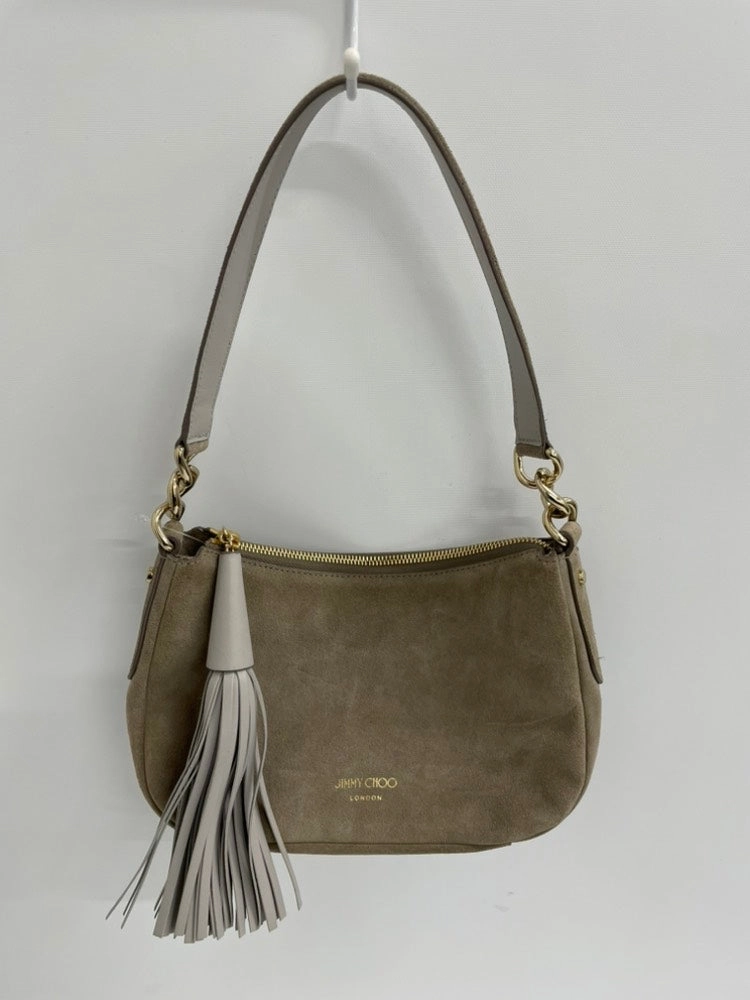 JIMMY CHOO Suede Shoulder Bag Beige