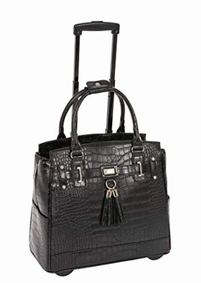 JKM and Company Timeless Black Alligator Crocodile Rolling Compatible with Computer iPad Tablet or Laptop Tote Carryall Bag (17" 17.3" inch)