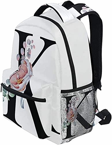 K Letter with Flower Backpacks Multifunctional Shoulder Backpack Travel Daypack Laptop Bag Casual Bags