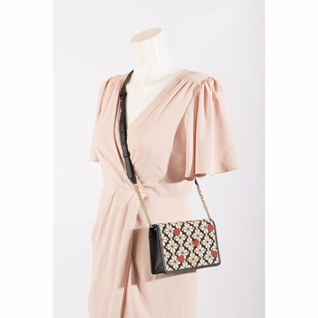 Kate Spade Flower Jacquard Hearts Chain Crossbody Bag