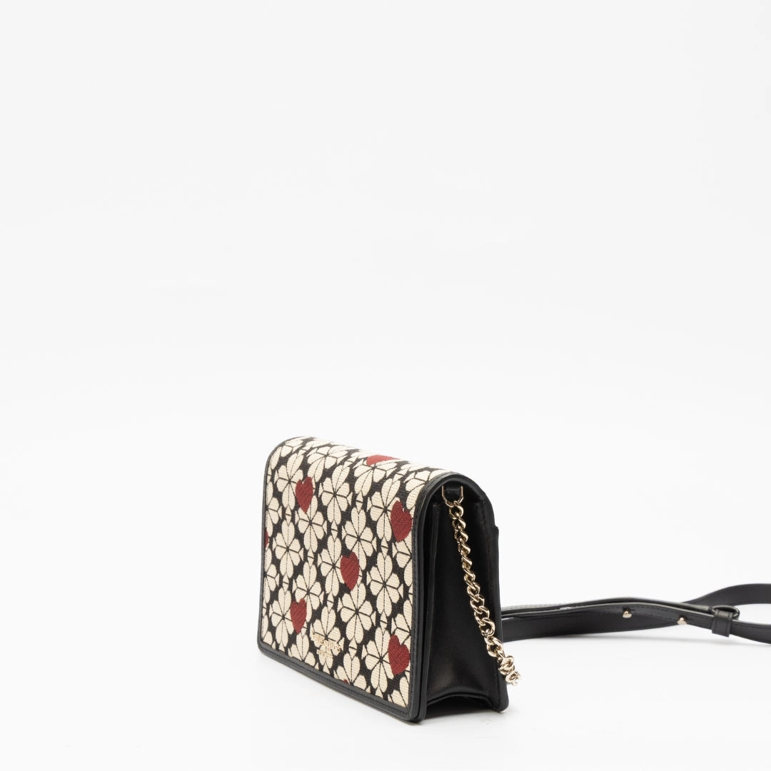 Kate Spade Flower Jacquard Hearts Chain Crossbody Bag