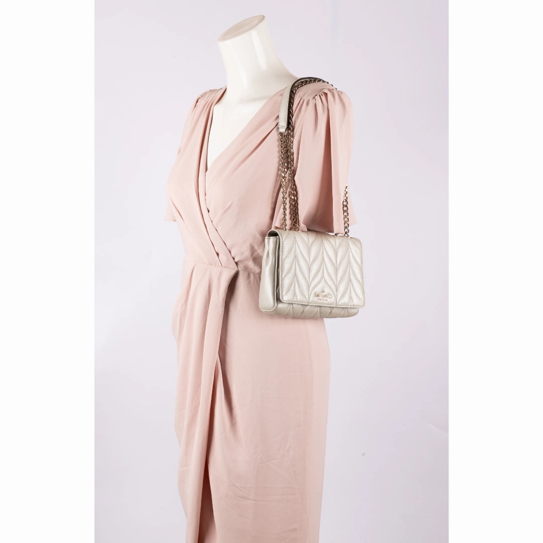 Kate Spade Silver Quilted Leather Evelyn Crossbody Bag