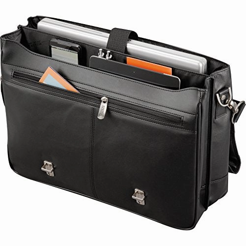 Kenneth Cole Manhattan Leather 15.6" Laptop Computer Messenger- Black