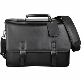 Kenneth Cole Manhattan Leather 15.6" Laptop Computer Messenger- Black