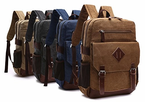 Kenox Mens Large Vintage Canvas Backpack School Laptop Bag Hiking Travel Rucksack (Black)