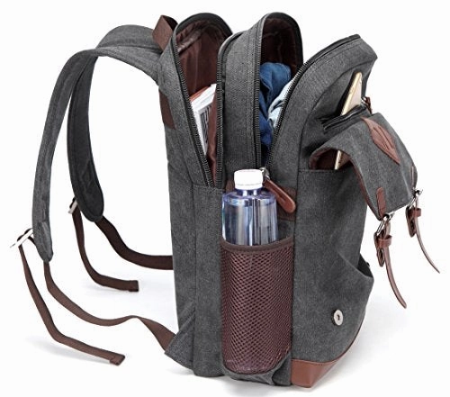 Kenox Mens Large Vintage Canvas Backpack School Laptop Bag Hiking Travel Rucksack (Black)