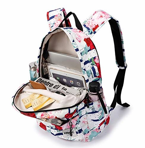Kinmac New Design Waterproof Laptop Travel Outdoor Backpack with USB Charging Port for 13 inch 14 inch and 15.6 inch Laptop (Chinese Rose)