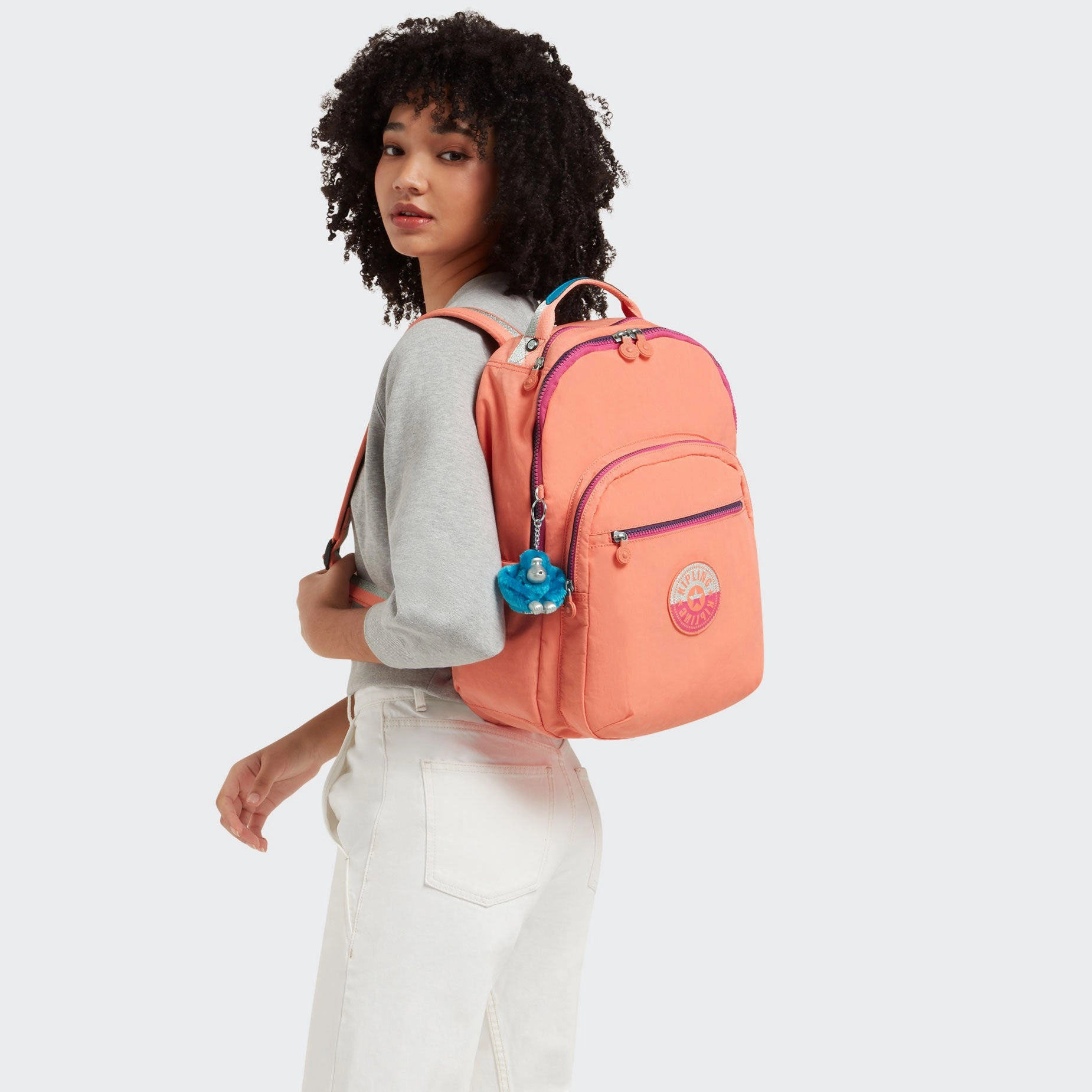 Kipling Seoul Large Nylon 15" Laptop Backpack Cool Coral Shade