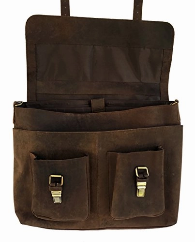 Komalc 18 Inch Retro Buffalo Hunter Leather Laptop Messenger Bag Office Briefcase College Bag For