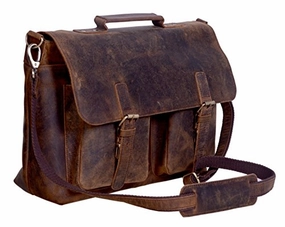 Komalc 18 Inch Retro Buffalo Hunter Leather Laptop Messenger Bag Office Briefcase College Bag For
