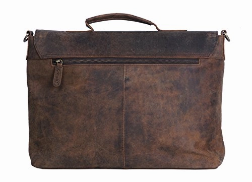 Komalc 18 Inch Retro Buffalo Hunter Leather Laptop Messenger Bag Office Briefcase College Bag For