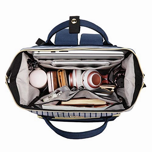 Laptop Backpack for Women Work Laptop Bag Stylish Teacher Backpack Business Computer Bags College Laptop Bookbag, Stripe-Navy