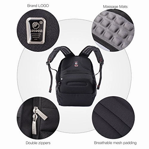 Laptop Backpack, Sosoon Business Bags With Usb Charging Port Anti-Theft Water Resistant Polyester