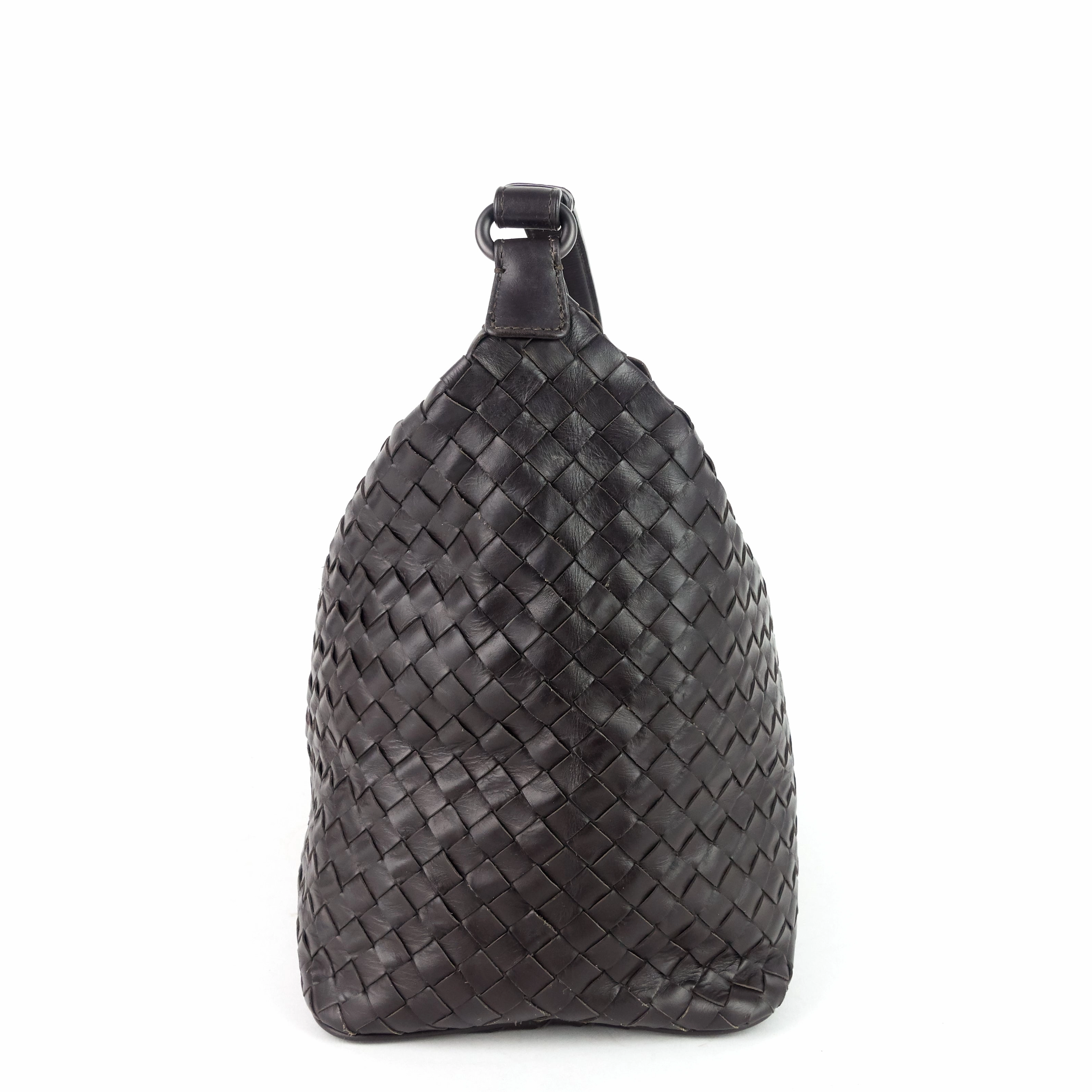 Large Intrecciato Leather Zip Shoulder Bag