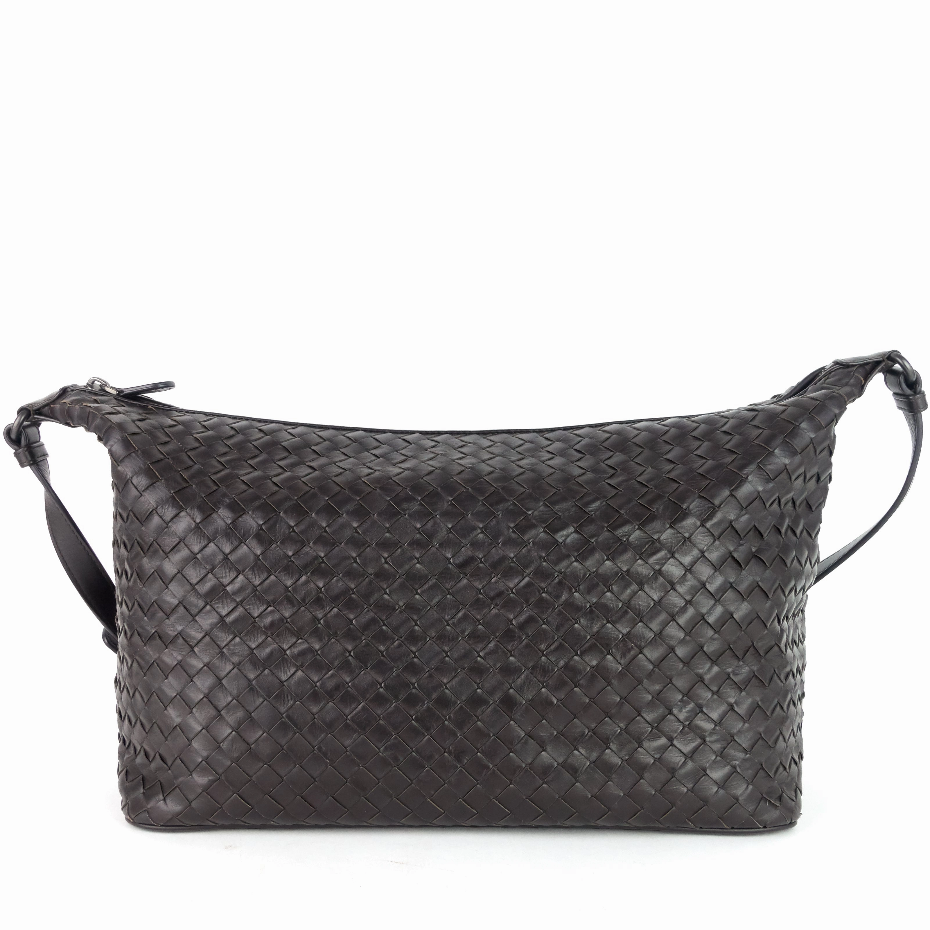 Large Intrecciato Leather Zip Shoulder Bag